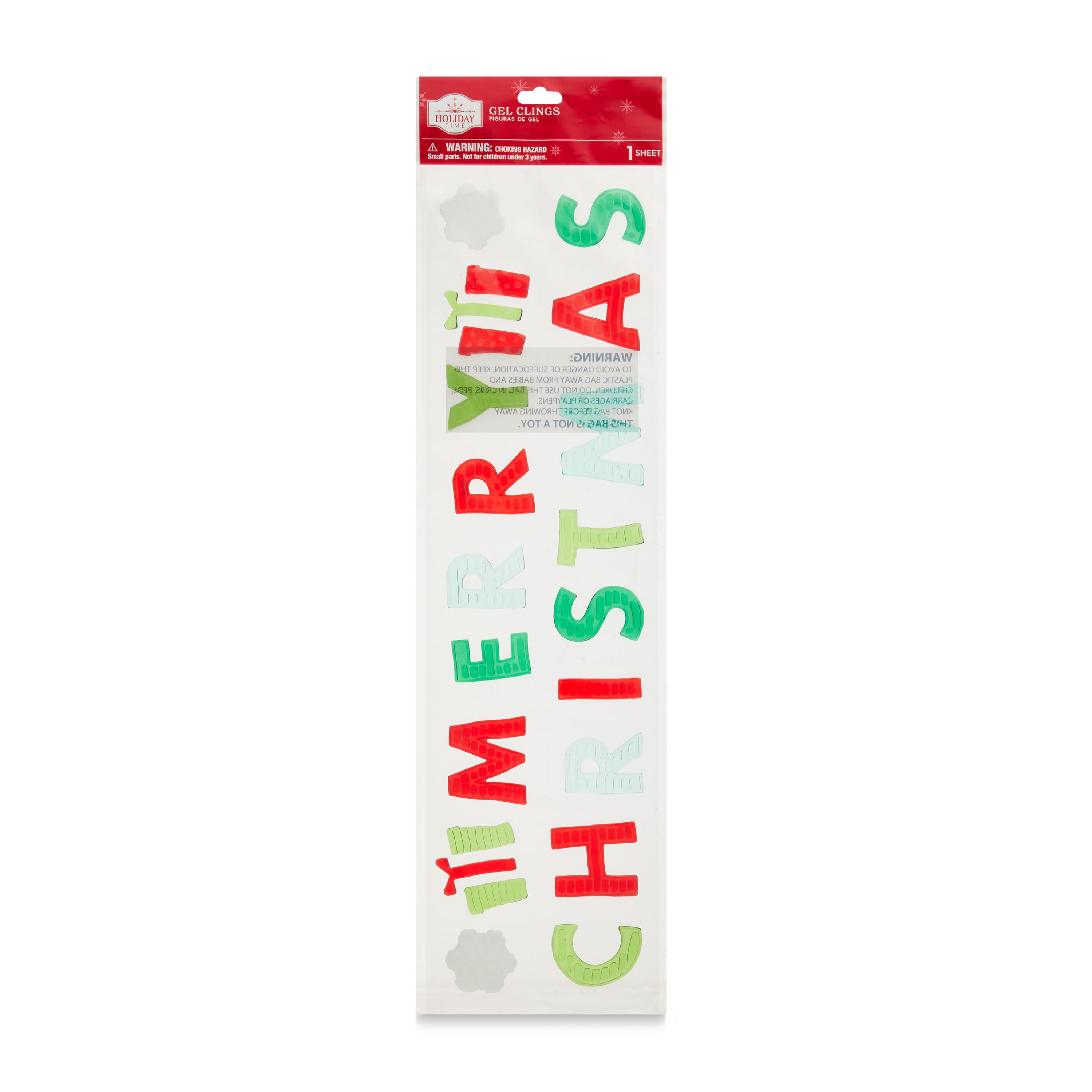 Merry Christmas Gel Christmas Window Wall Clings, 5.5 in x 21 in, by