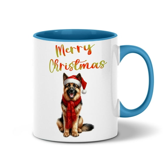 Merry Christmas German Shepherd Enjoys Woofmas Winter Xmas Holiday 11oz Accent Two-tone Mug Alsatian Dog Lover Gifts Coffee Tea Cup - 02022
