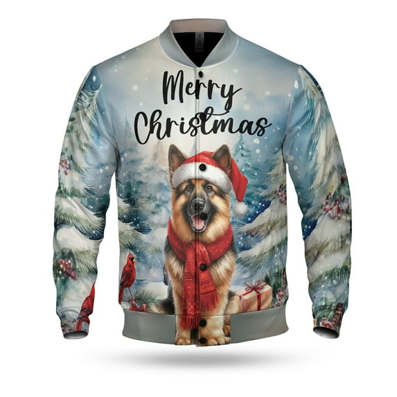 Merry Christmas German Shepherd Enjoys Woofmas Winter Xmas Holiday All Over Print 3D Baseball Jacket Alsatian Dog Lover Gifts Bomber Jacket Softball - 02022