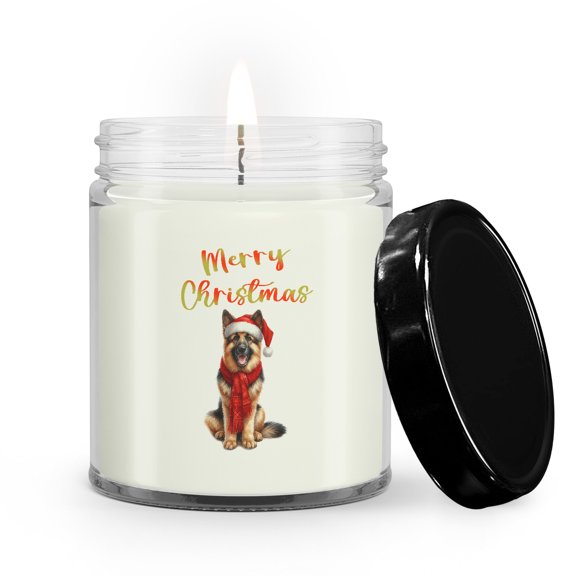 Merry Christmas German Shepherd Enjoys Woofmas Winter Xmas Holiday Soy Wax Candle Alsatian Dog Lover Gifts 9oz White Birch & Black Pepper Candle - 02022