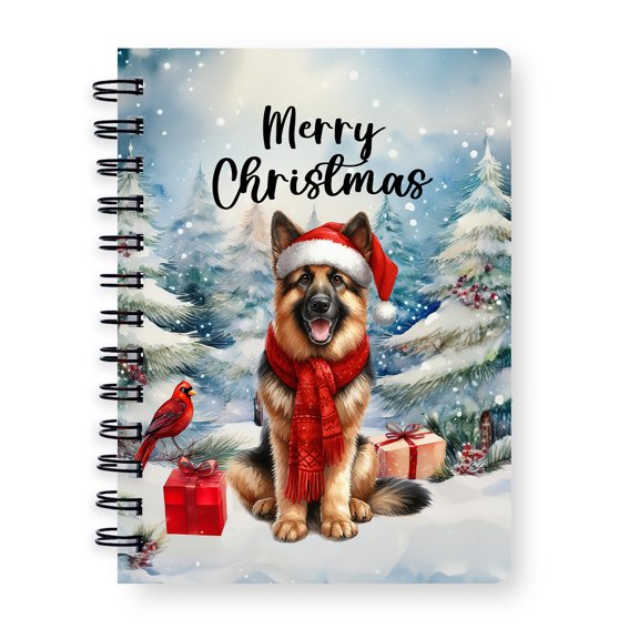 Merry Christmas German Shepherd Enjoys Woofmas Winter Xmas Holiday Spiral Bound Journal Alsatian Dog Lover Gifts 5x7in Spiral Notebook - 02022
