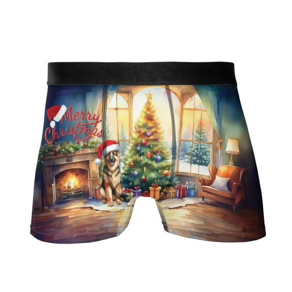 Merry Christmas German Shepherd Santa Hat Xmas Tree Winter Holiday All Over Print Boxer Briefs Underwear for Men Dad Alsatian Dog Lover Gifts - 01013