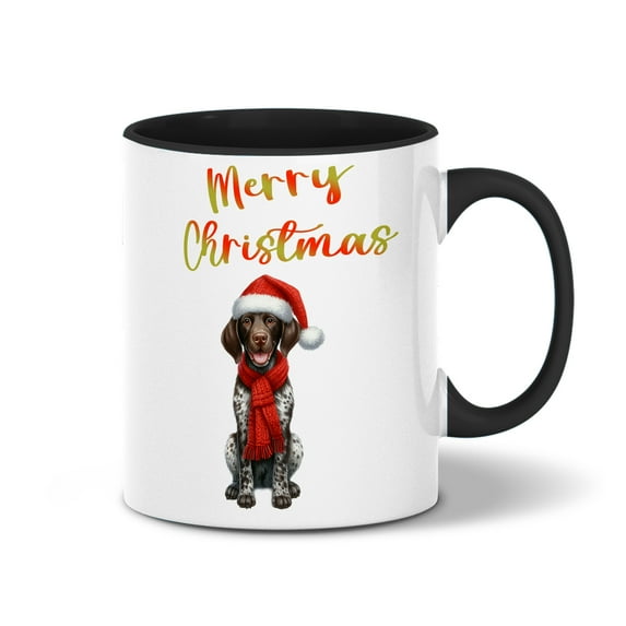 Merry Christmas German Shorthaired Pointer Enjoys Woofmas Winter Xmas Holiday 11oz Accent Two-tone Mug GSP Lover Dog Gift Coffee Tea Cup - 02022