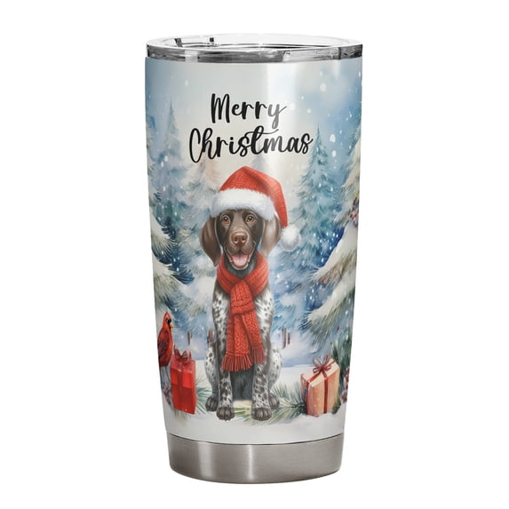 Merry Christmas German Shorthaired Pointer Enjoys Woofmas Winter Xmas Holiday 20oz Stainless Steel Tumbler Insulated Cup with Lid GSP Lover Dog Gift - 02022