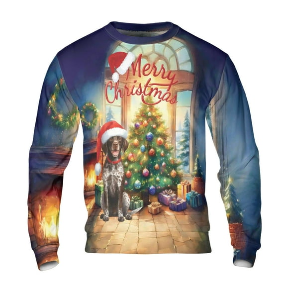 Merry Christmas German Shorthaired Pointer Santa Hat Xmas Tree Winter Holiday All Over Print 3D Sweatshirt Unisex Merch GSP Lover Dog Gift - 01013