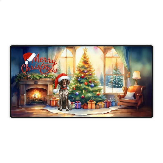 Merry Christmas German Shorthaired Pointer Santa Hat Xmas Tree Winter Holiday Desk Mat Full Keyboard Mouse Pad GSP Lover Dog Gift Large Mousepad - 01013