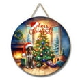 thumbnail image 1 of Merry Christmas German Shorthaired Pointer Santa Hat Xmas Tree Winter Holiday Round Wood Sign GSP Lover Dog Gift Hanging Wall Home Decor - 01013, 1 of 5