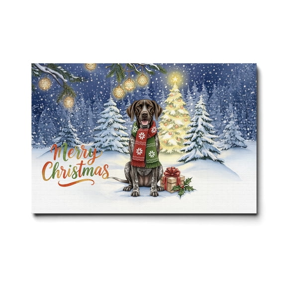 Merry Christmas German Shorthaired Pointer Snowy Winter with Tree Decorations Horizontal Matte Canvas Poster GSP Lover Dog Gift Wall Art Home Decor - 12020
