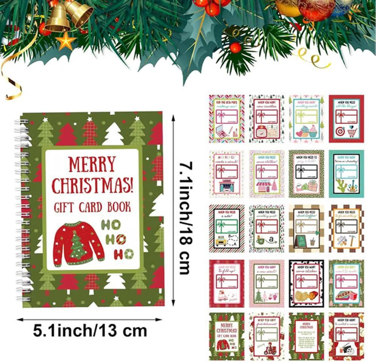 Merry Christmas Gift Card Book, 5x7 Color Spiral-Bound Merry Christmas ...