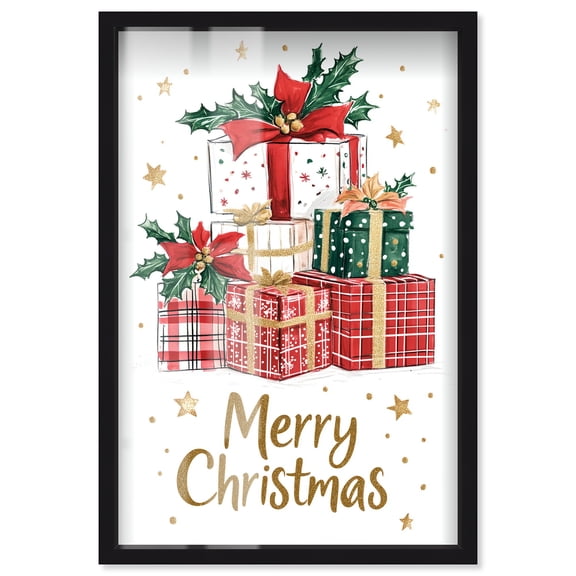 Merry Christmas Gift II Shadowbox Print Christmas Wall Decor by Art Remedy, Black Frame, 25 x 37