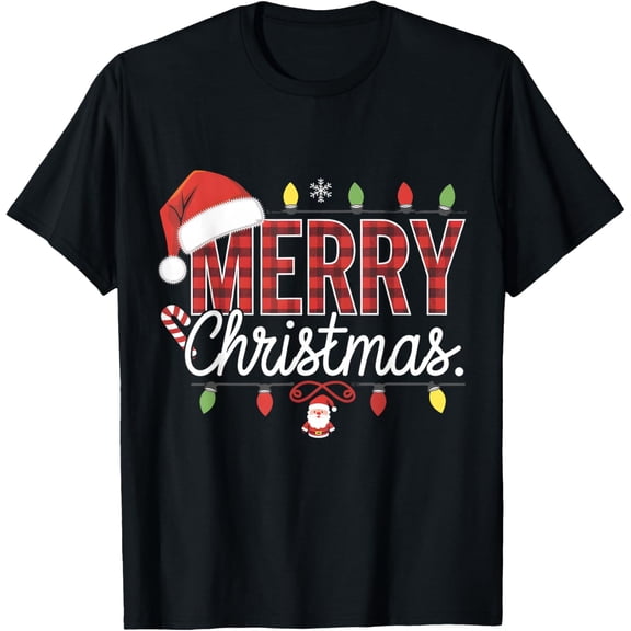 Merry Christmas Gifts Lights Red Santa Hat For Men Women Kid T-Shirt