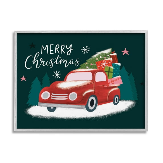 Merry Christmas Gifts Truckload Holiday Graphic Art Gray Framed Art Print Wall Art