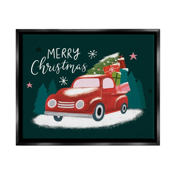 Merry Christmas Gifts Truckload Holiday Graphic Art Jet Black Framed Art Print Wall Art