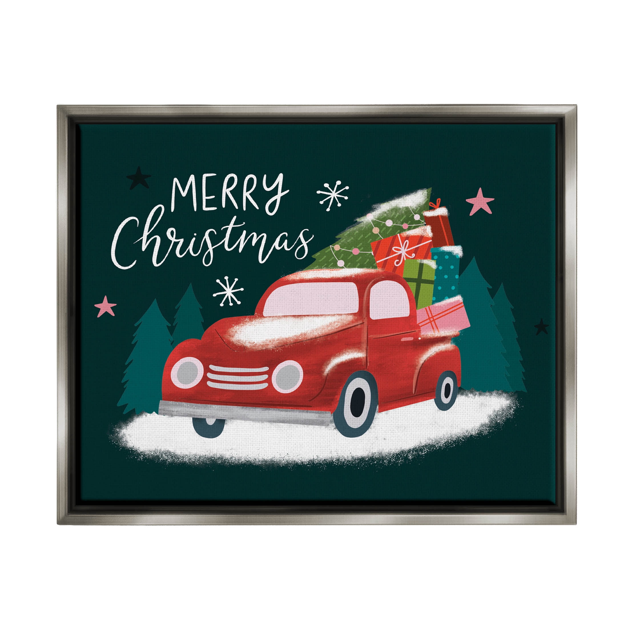 Merry Christmas Gifts Truckload Holiday Graphic Art Luster Gray Framed Art Print Wall Art