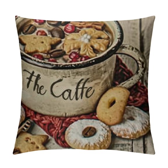 Merry Christmas Gingerbread Cafe Lumbar Throw Pillow Cover, Winter Xmas Holiday Cushion Case Decoration for Sofa Couch