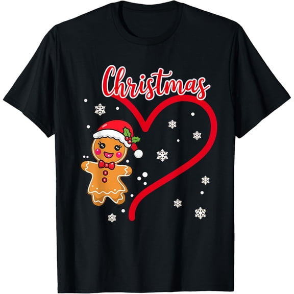 Merry Christmas Gingerbread Couple Christmas T-Shirt- American fashion hot selling casual retro high quality 100% cotton T-shirt 1 piece