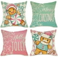 thumbnail image 1 of Merry Christmas Gingerbread Man Decorative Throw Pillow Covers 18 x 18 Set of 4, Peppermint Candy Porch Patio Outdoor Pillowcase, Holly Jolly Winter Holiday Cushion Case Home Decor, 1 of 6