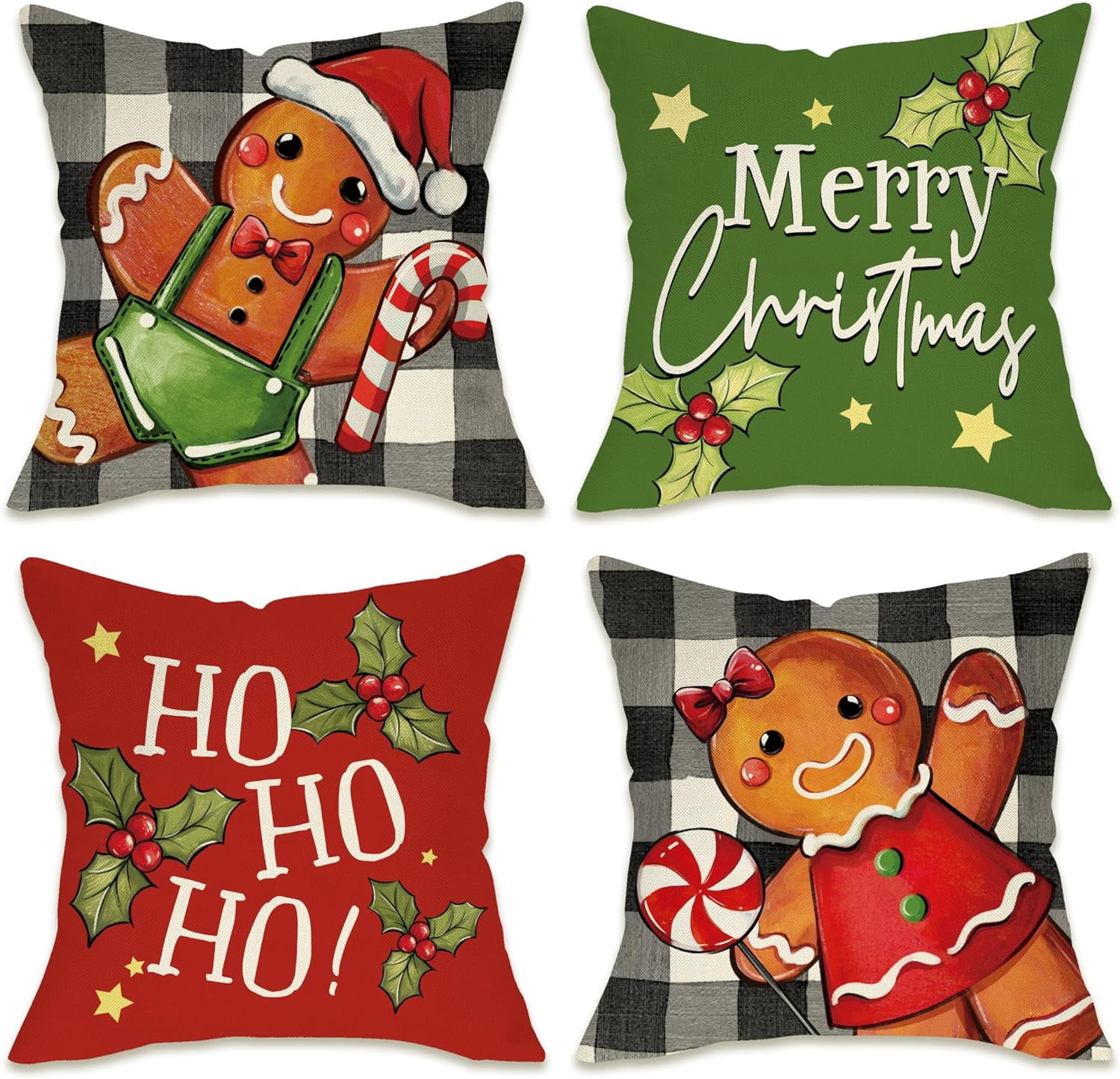 Merry Christmas Gingerbread Man Decorative Throw Pillow Covers 18x18