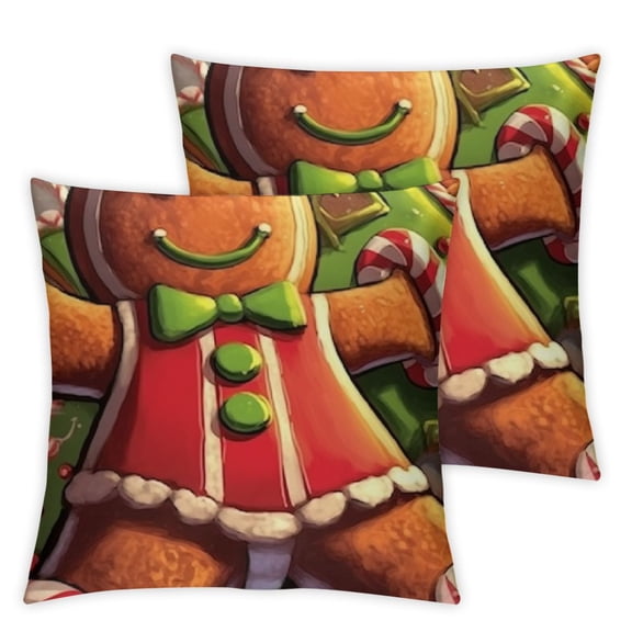Merry Christmas Gingerbread Man Decorative Throw Pillow Covers HOHOHO Red Berry Winter Porch Patio Outdoor Pillowcase, Buffalo Plaid Check Farmhouse Cushion Case Home Decor