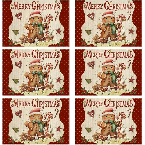 Merry Christmas Gingerbread Man Winter Xmas Placemats Table Mats for Party Home Kitchen Dining Table Decorations 12x18 Inch