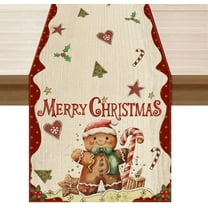 Merry Christmas Gingerbread Man Winter Xmas Table Runner Table Decoration for Home Kitchen Dining Holiday Decor 13x72 Inch