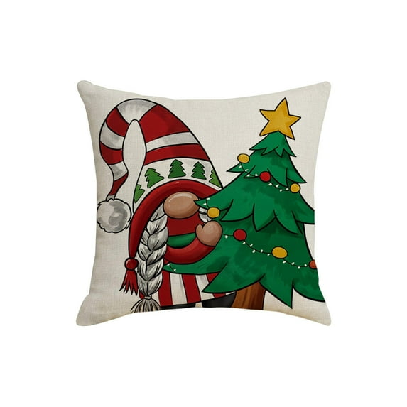 Merry Christmas/Gnome Decorative Throw Pillow Cover 18X18In,Xmas Tree Holly Jolly Red Porch Patio Home Decor, Winter Holiday Outdoor Sofa Couch Cushion Case(C)