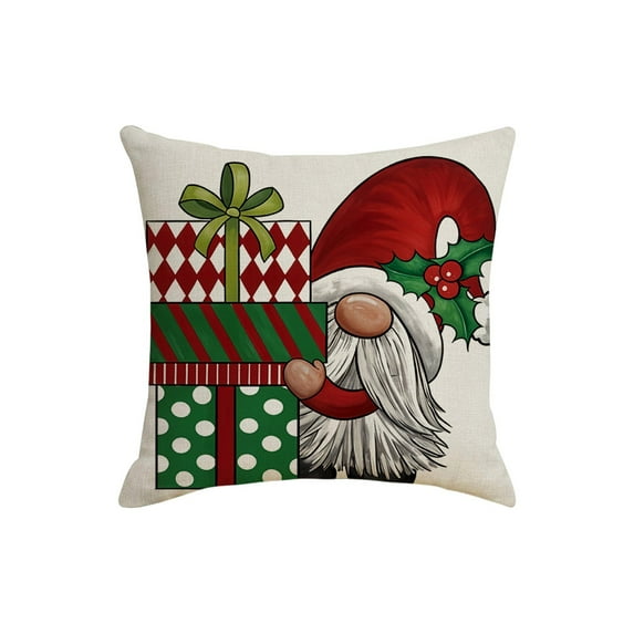 Merry Christmas/Gnome Decorative Throw Pillow Cover 18X18In,Xmas Tree Holly Jolly Red Porch Patio Home Decor, Winter Holiday Outdoor Sofa Couch Cushion Case(B)