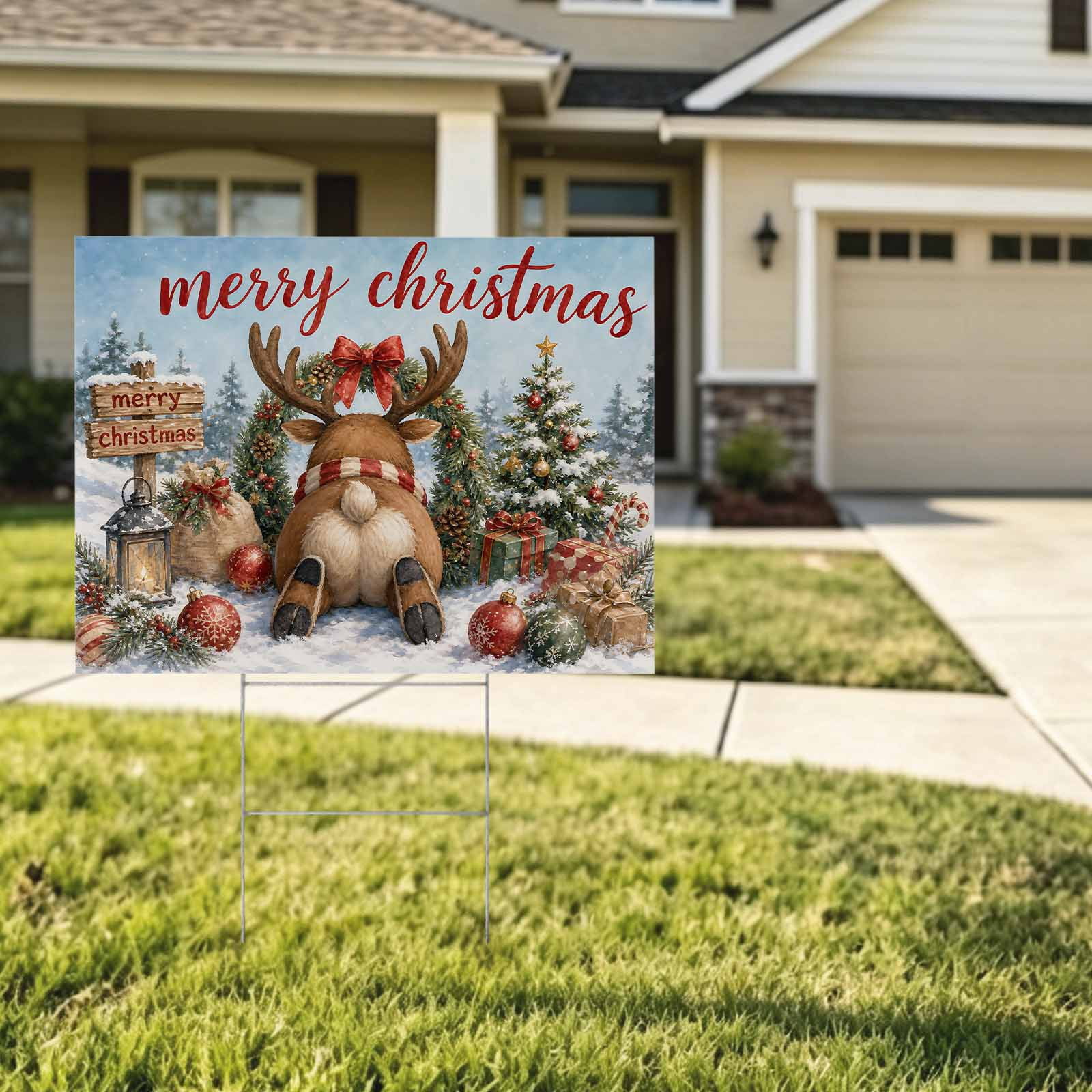 Merry Christmas Gnome House Sign 24" x 18", Double-Sided Outdoor Yard ...