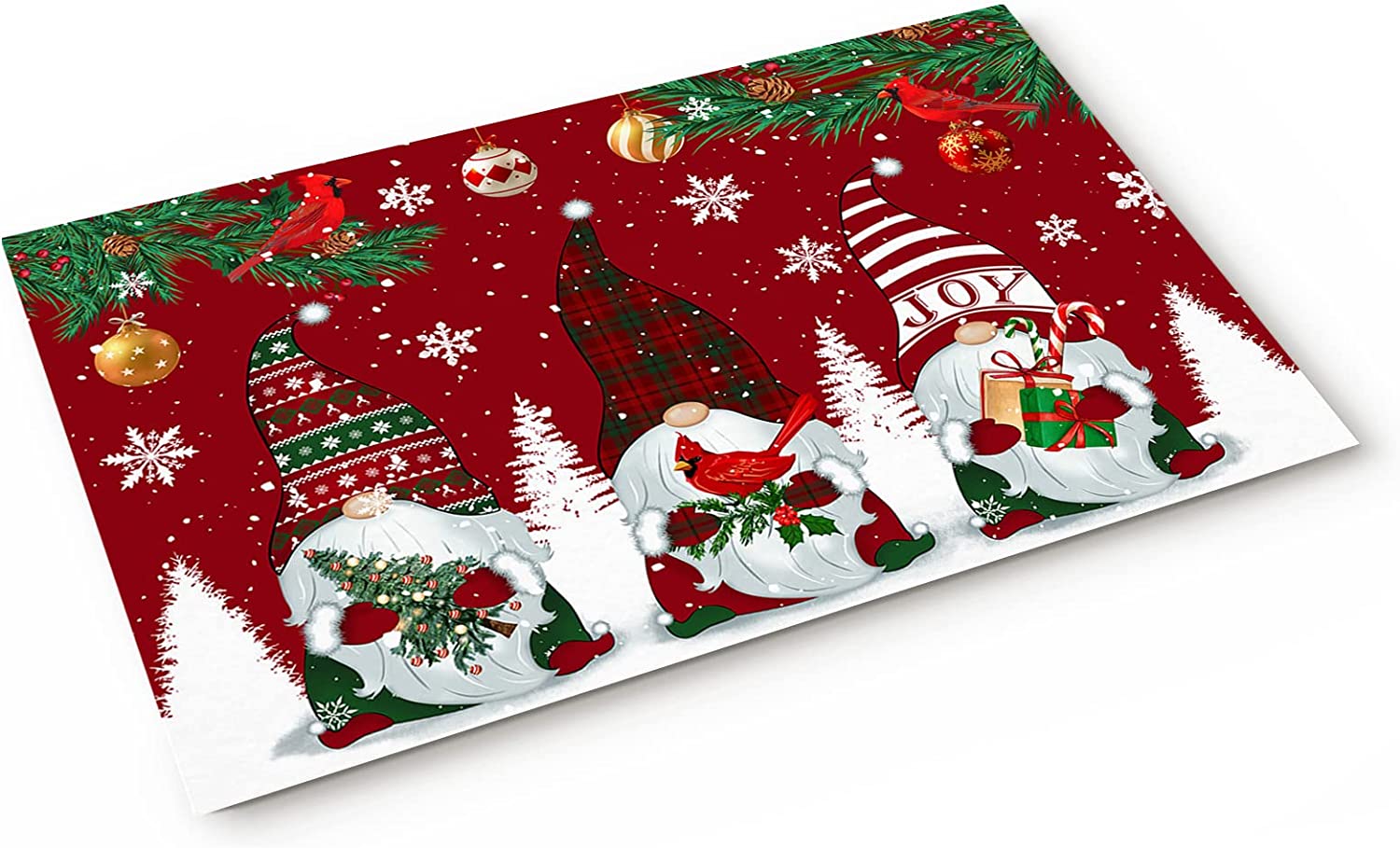 Merry Christmas Gnome Pine Tree with Xmas Balls On Red Buffalo Plaid