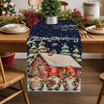 Merry Christmas Gnomes Table Runner 13x36in Non-Slip Cotton Linen Table Runners, Vintage Farm Wood Barn Dresser Scarves TableRunner for Dinner Kitchen Dining Wedding Party