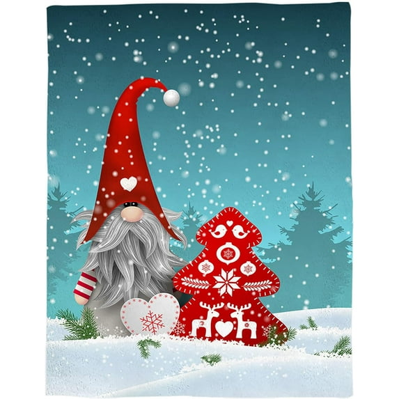 Merry Christmas Gnomes Throw Blankets, Red Xmas Tree Snowflake Reindeer Soft Fleece Blanket Decorative for Home Sofa Couch Chair Living Bedroom,50x60 inches, Blue