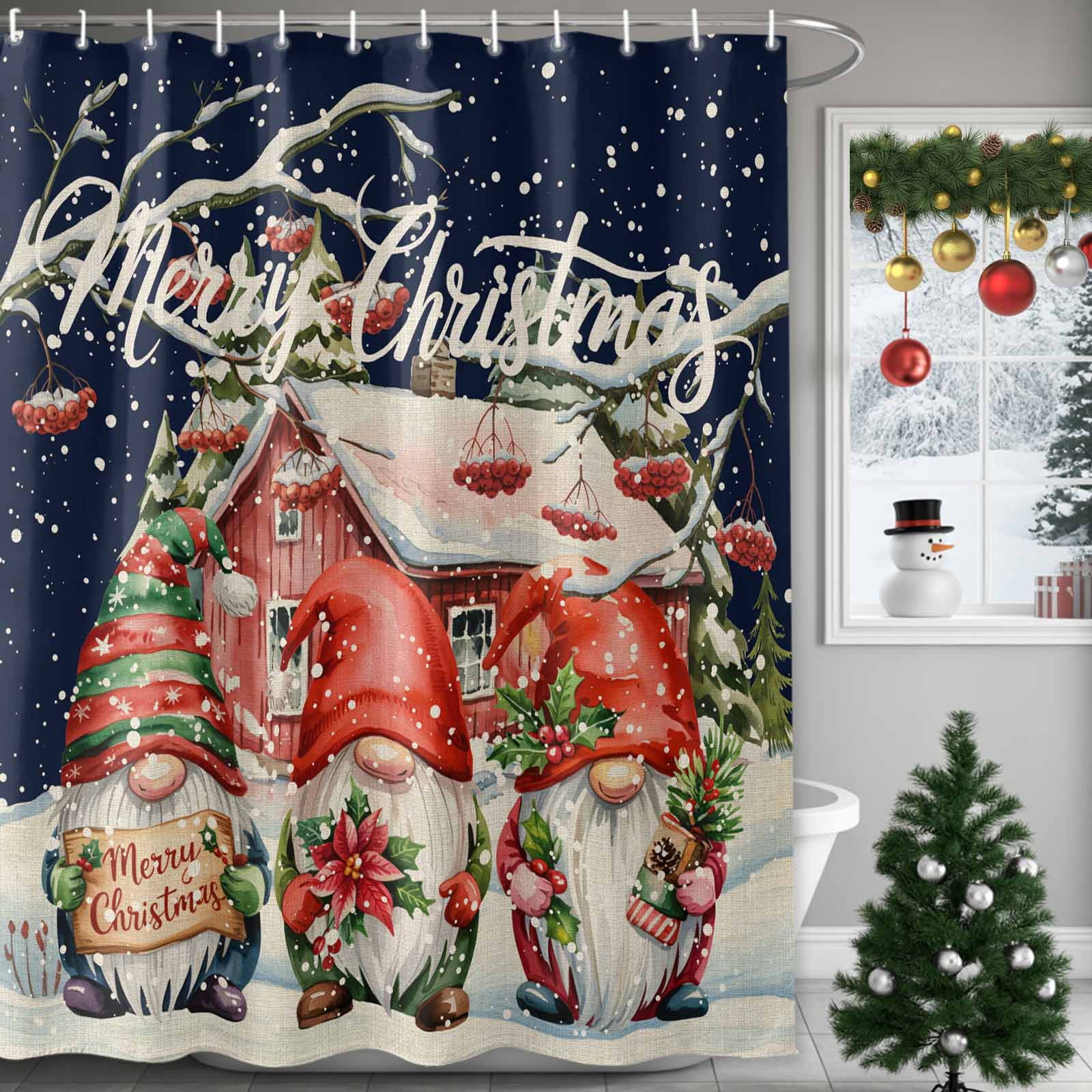 Shower Curtains Sets for Bathroom Decor Merry Christmas Gnomes