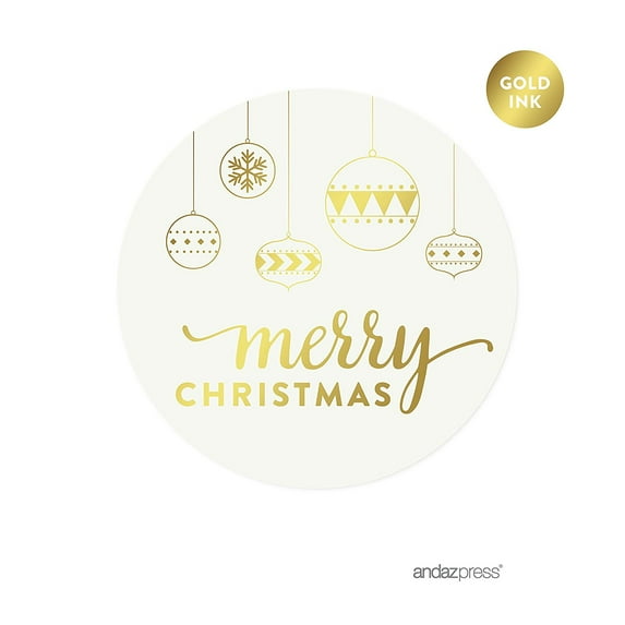 Merry Christmas Gold Gold Christmas Round Circle Gift Label Stickers, 40-Pack