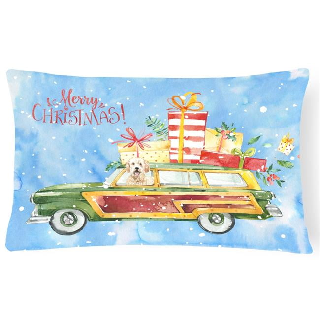 Merry Christmas Goldendoodle Canvas Fabric Decorative Pillow