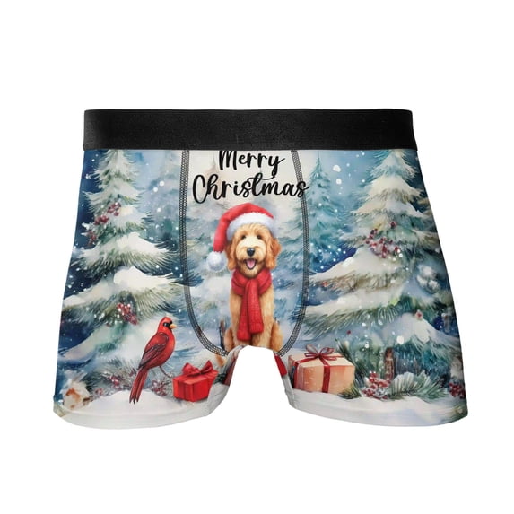 Merry Christmas Goldendoodle Enjoys Woofmas Winter Xmas Holiday All Over Print Boxer Briefs Underwear for Men Dad Doodle Dog Lover Gifts Idea - 02022