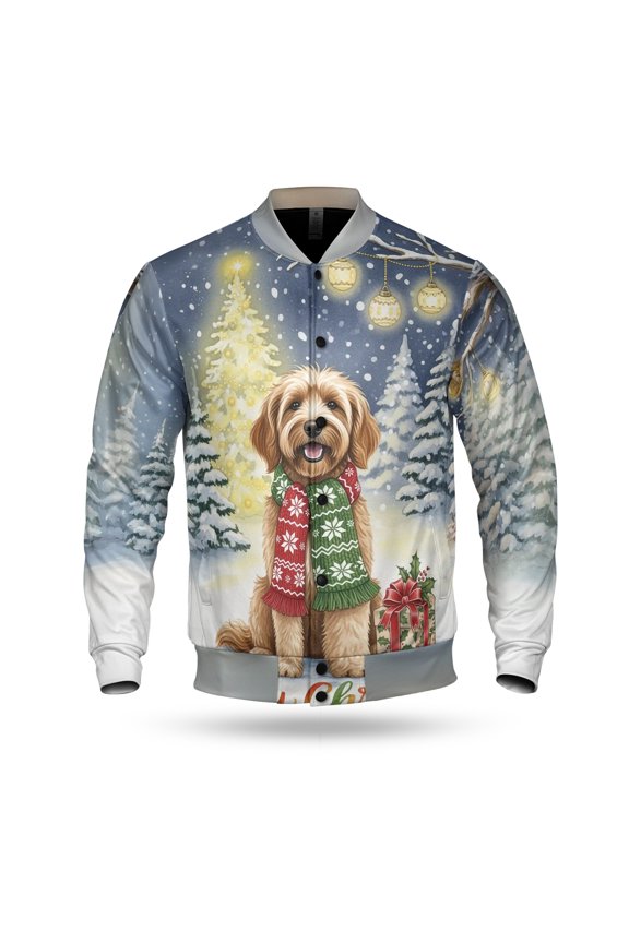 Merry Christmas Goldendoodle Snowy Winter with Gifts Tree Decorations All Over Print 3D Baseball Jacket Doodle Dog Lover Gifts Idea Bomber Jacket Softball - 12020