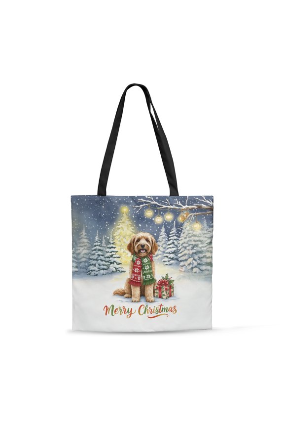 Merry Christmas Goldendoodle Snowy Winter with Gifts Tree Decorations All Over Print 3D Canvas Tote Bag Doodle Dog Lover Gifts Idea Reusable Handbag - 12020