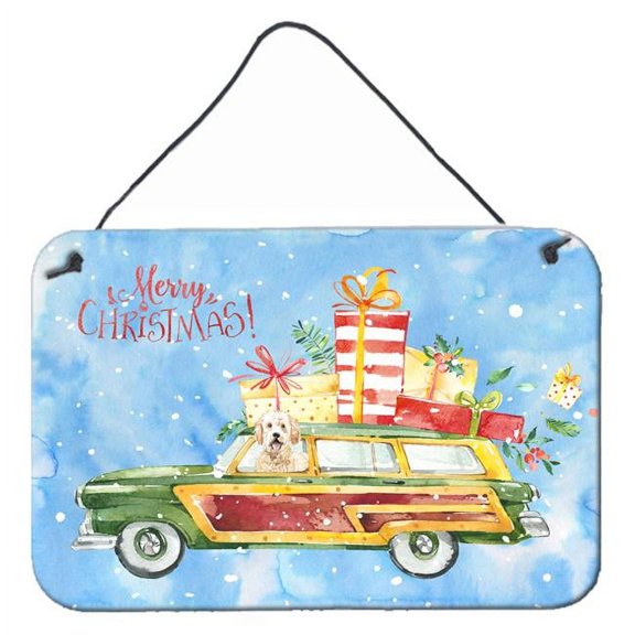 Merry Christmas Goldendoodle Wall or Door Hanging Prints