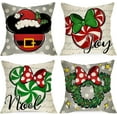 thumbnail image 1 of Merry Christmas Gray Decorative Throw Pillow Covers 18x18 Set of 4, Xmas Candy Cane Wreath Polka Dots Bow Cushion Case Decor, Noel Joy Winter Holiday Farmhouse Home Sofa Couch Decoration, 1 of 6