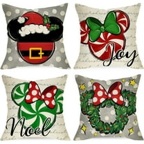 Merry Christmas Gray Decorative Throw Pillow Covers 18x18 Set of 4, Xmas Candy Cane Wreath Polka Dots Bow Cushion Case Decor, Noel Joy Winter Holiday Farmhouse Home Sofa Couch Decoration
