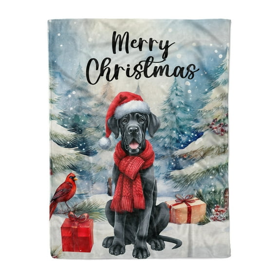 Merry Christmas Great Dane Enjoys Woofmas Winter Xmas Holiday Cozy Fleece Blanket Danes Dog Lover Gifts Warm Soft Throw Blanket - 02022