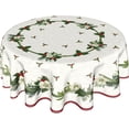 thumbnail image 1 of Merry Christmas Green Flower Wreath Tablecloth Round 60 Inch, Winter White Floral Polyester Circle Table Cloth Wrinkle Stain Resistant Washable Table Cover for Kitchen Room Party Picnic, 1 of 6