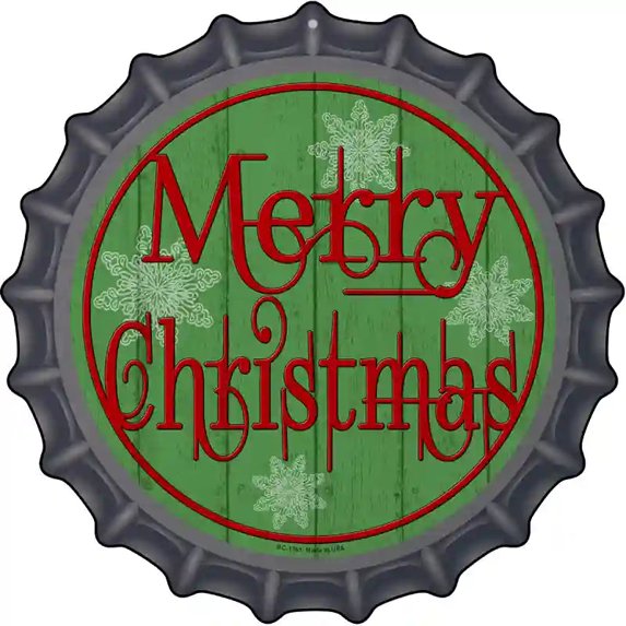 Merry Christmas Green Novelty Metal Bottle Cap Sign BC-1361 12" Sign (BC)