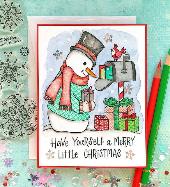 Merry Christmas Greeting Card with Snowman and Red Cardinal – "Have ...