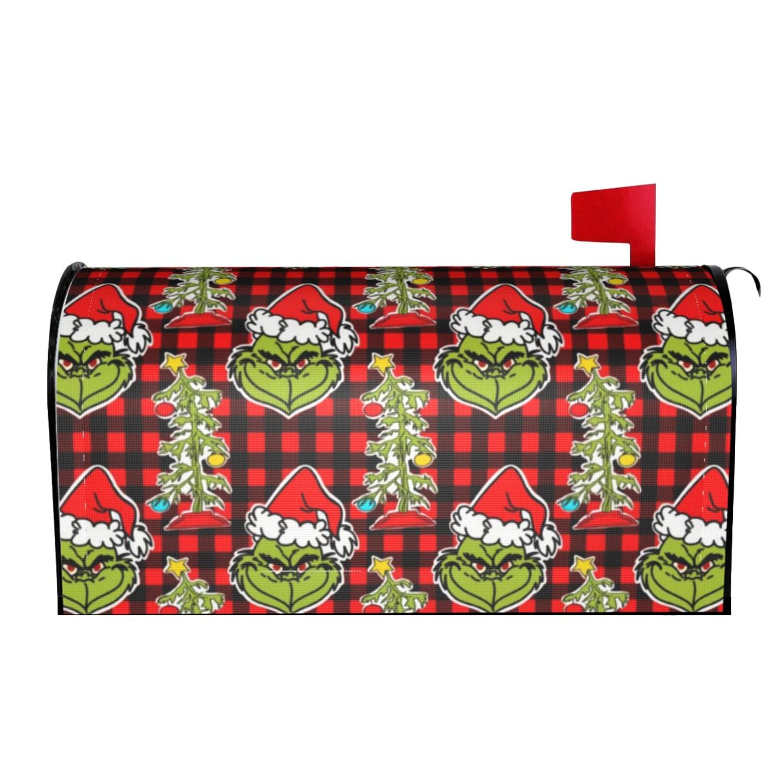 Merry Christmas Grinch Red Black Checkered Cartoon Character Mailbox ...