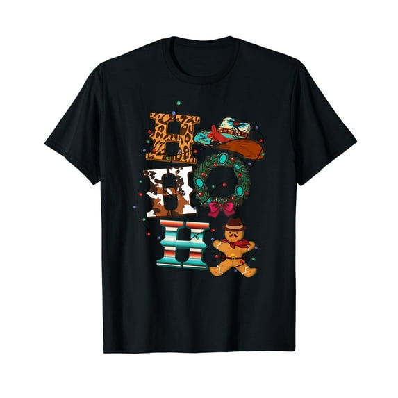 Merry Christmas HO HO HO Cowgirl Hat Cowhide & Bling T-Shirt