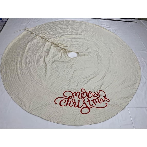 Merry Christmas Hand Embroidery 48 to 114" Inches Diameter Christmas Tree Skirt for Xmas Tree Holiday Party Decorations