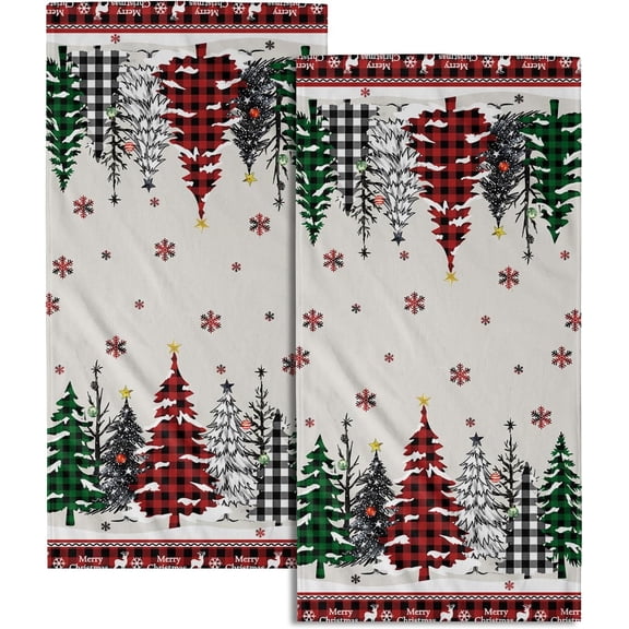 Merry Christmas Hand Towel 28x14in Christmas Tree Hand Towel Set of 2 Merry Christmas Snowflake Fingertip Towels for Bathroom Winter Xmas Holiday Absorbent Towel for Home Hotel Spa Gym Decorations