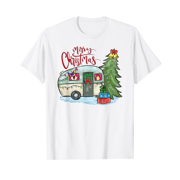 Merry Christmas Happy Camper Funny Camping Life Family Xmas White Cotton T-Shirt
