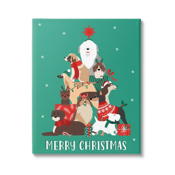 Merry Christmas Happy Dog Gifts Holiday Graphic Art Gallery Wrapped Canvas Print Wall Art